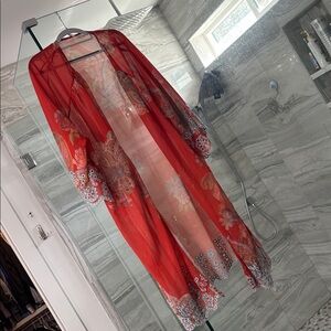 Floral Kimono with blue eyelet details